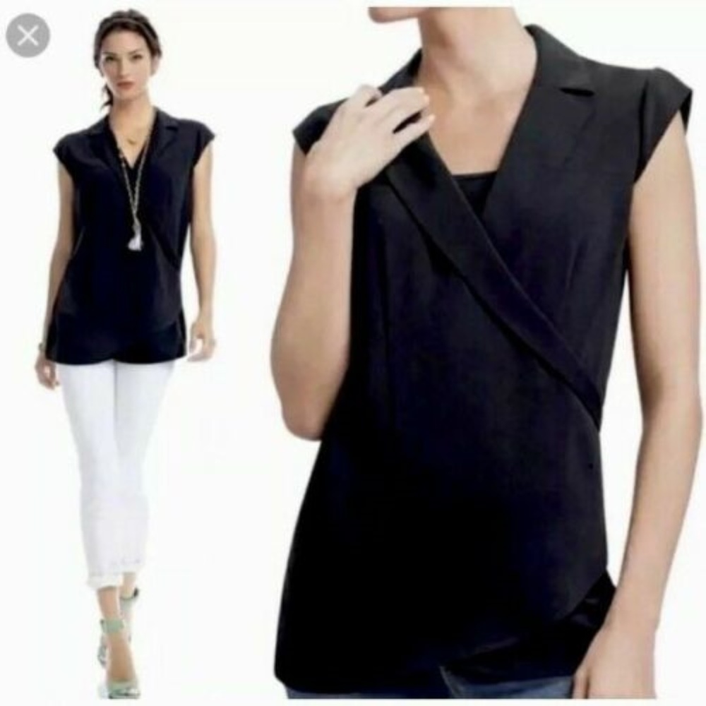 CAbi Top Black Faux Wrap Origami 757 Small Cross Front